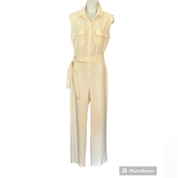 Amanda Uprichard cream collared button front sleeveless jumpsuit size small - Picture 1 of 7